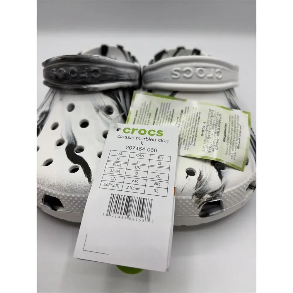 Crocs Classic Marbled Clog Kids Tie-Dye Black/White Slip-On Shoes Sizes J2